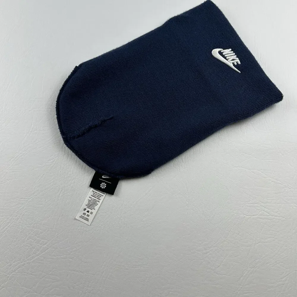 Nike Navy Cuffed Beanie Hat Embroidered Logo One Size Unisex Adult Knit